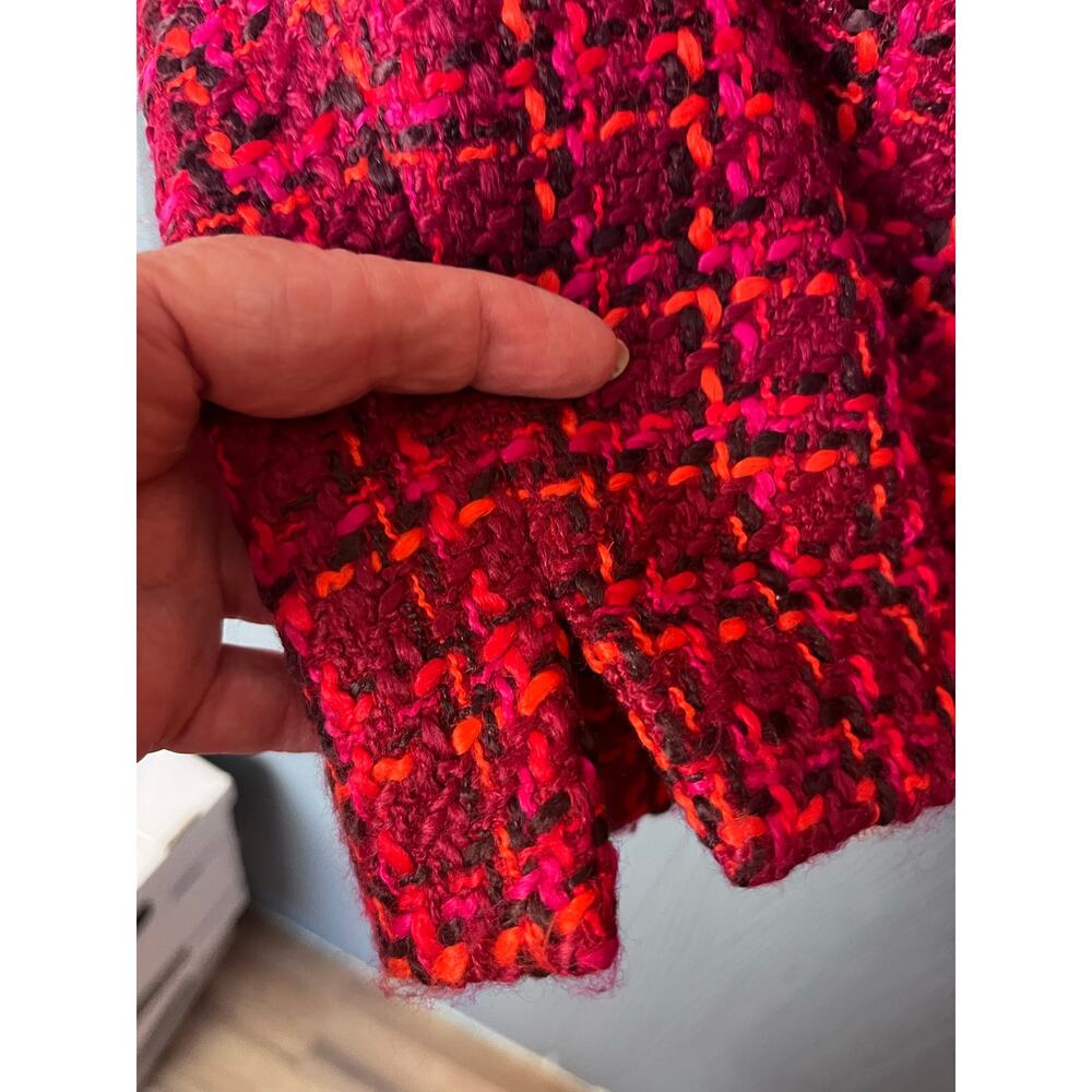 Talbots Petites Cropped Boucle Tweed Jacket Blazer 6P Double Breasted Red Pink - Picture 5 of 7